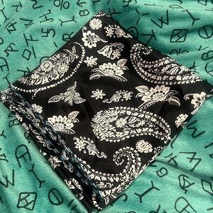 Black and White Paisley Cowboy Wild Rag, 44”x44”, beautiful turquoise stitchin